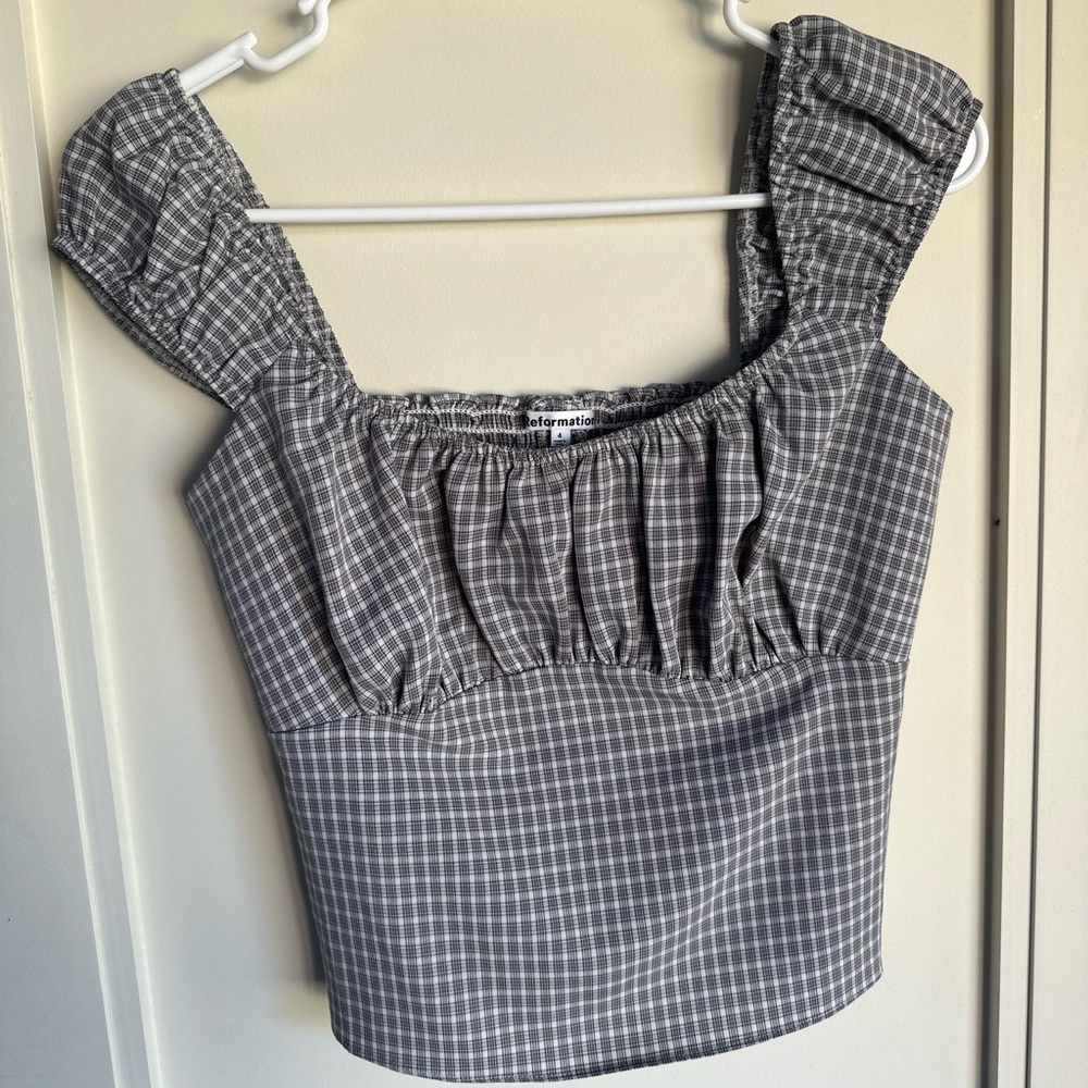 Reformation top. Black and white plaid.